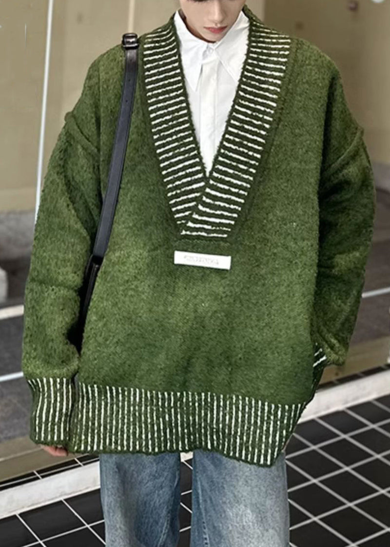 New Green V Neck Cozy Knit Sweaters Fall Qh022