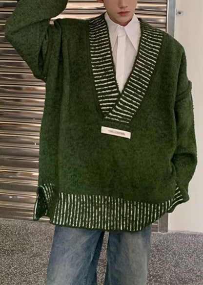 New Green V Neck Cozy Knit Sweaters Fall Qh022