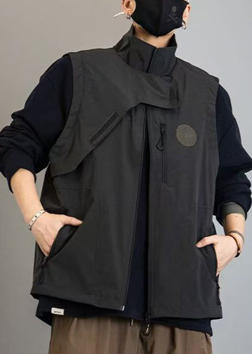 New Green Zip Up Pockets Cotton Waistcoat Spring Rn011