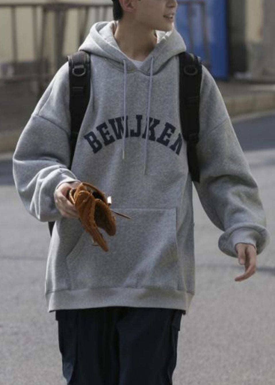 New Grey Hooded Print Pockets Cotton Sweatshirts Spring Yq031