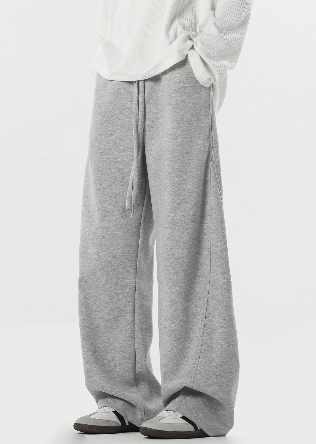 New Grey Lace Up Pockets Warm Fleece Pants Spring Rm064