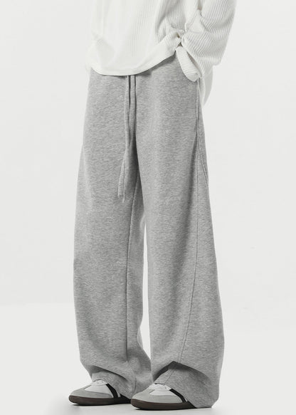 New Grey Lace Up Pockets Warm Fleece Pants Spring Rm064