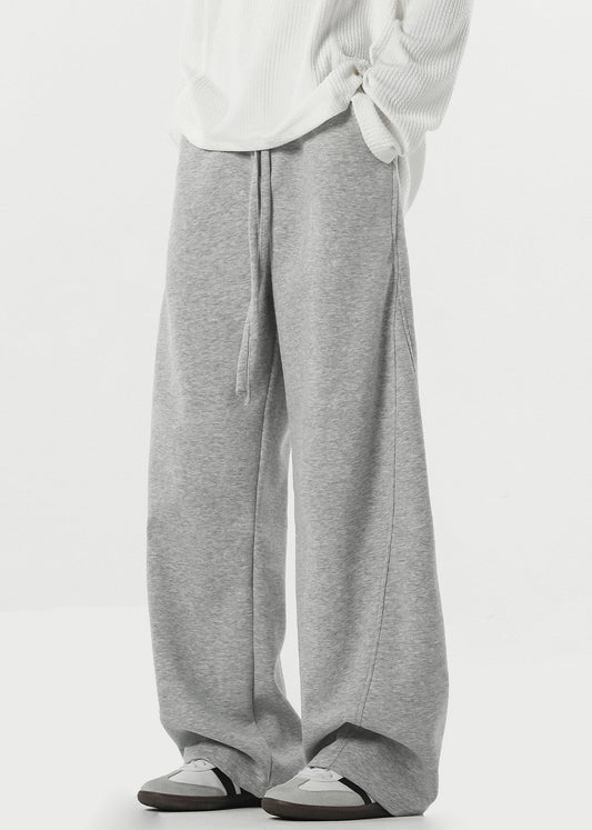 New Grey Lace Up Pockets Warm Fleece Pants Spring Rm064