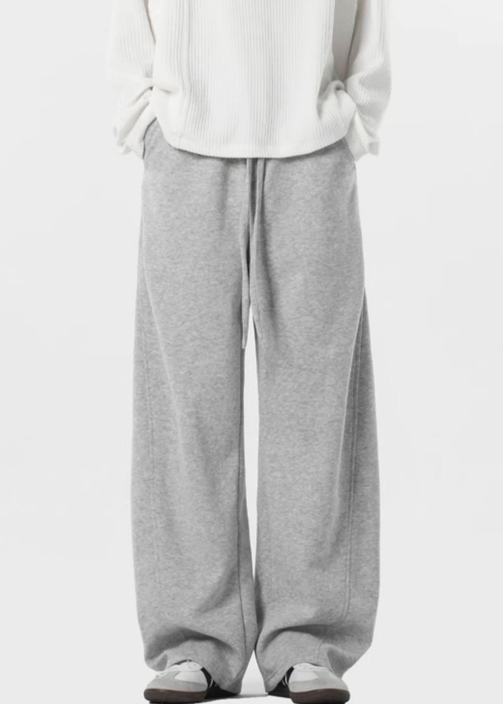 New Grey Lace Up Pockets Warm Fleece Pants Spring Rm064