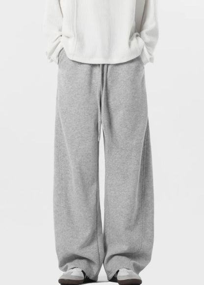 New Grey Lace Up Pockets Warm Fleece Pants Spring Rm064