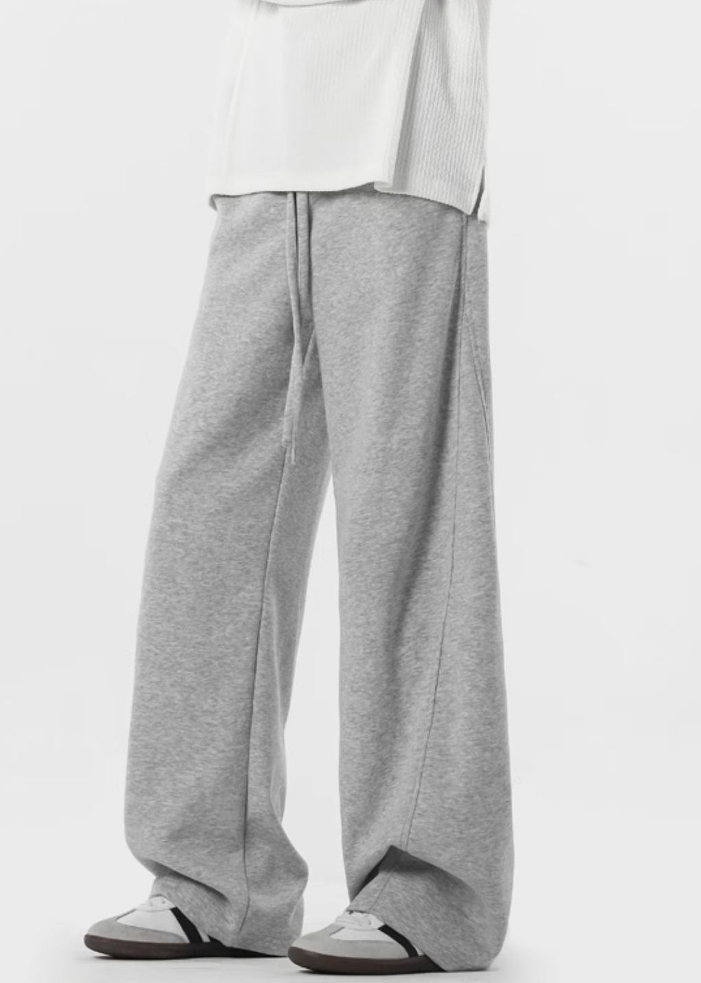New Grey Lace Up Pockets Warm Fleece Pants Spring Rm064