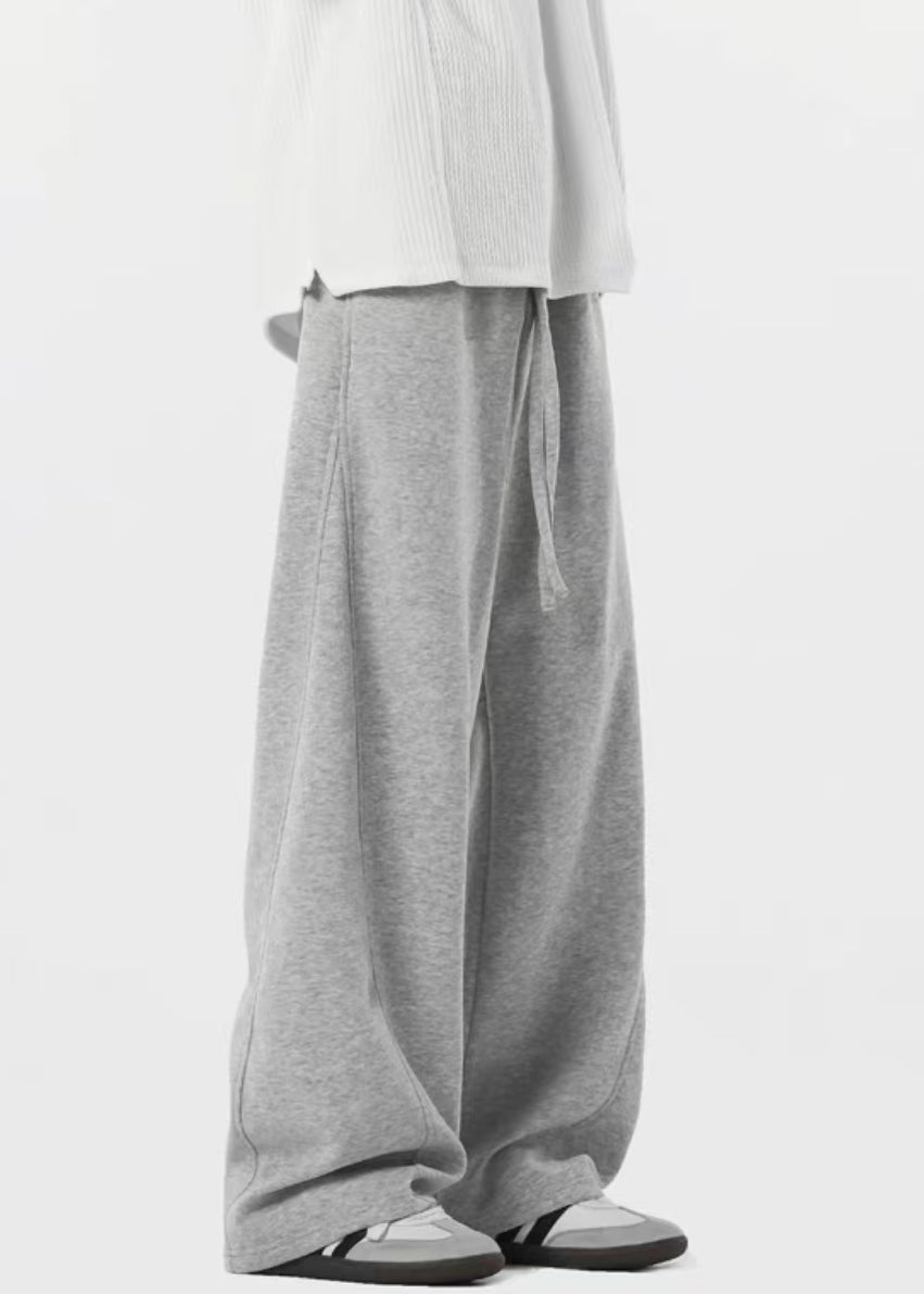 New Grey Lace Up Pockets Warm Fleece Pants Spring Rm064