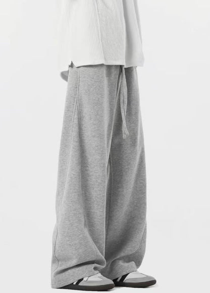 New Grey Lace Up Pockets Warm Fleece Pants Spring Rm064