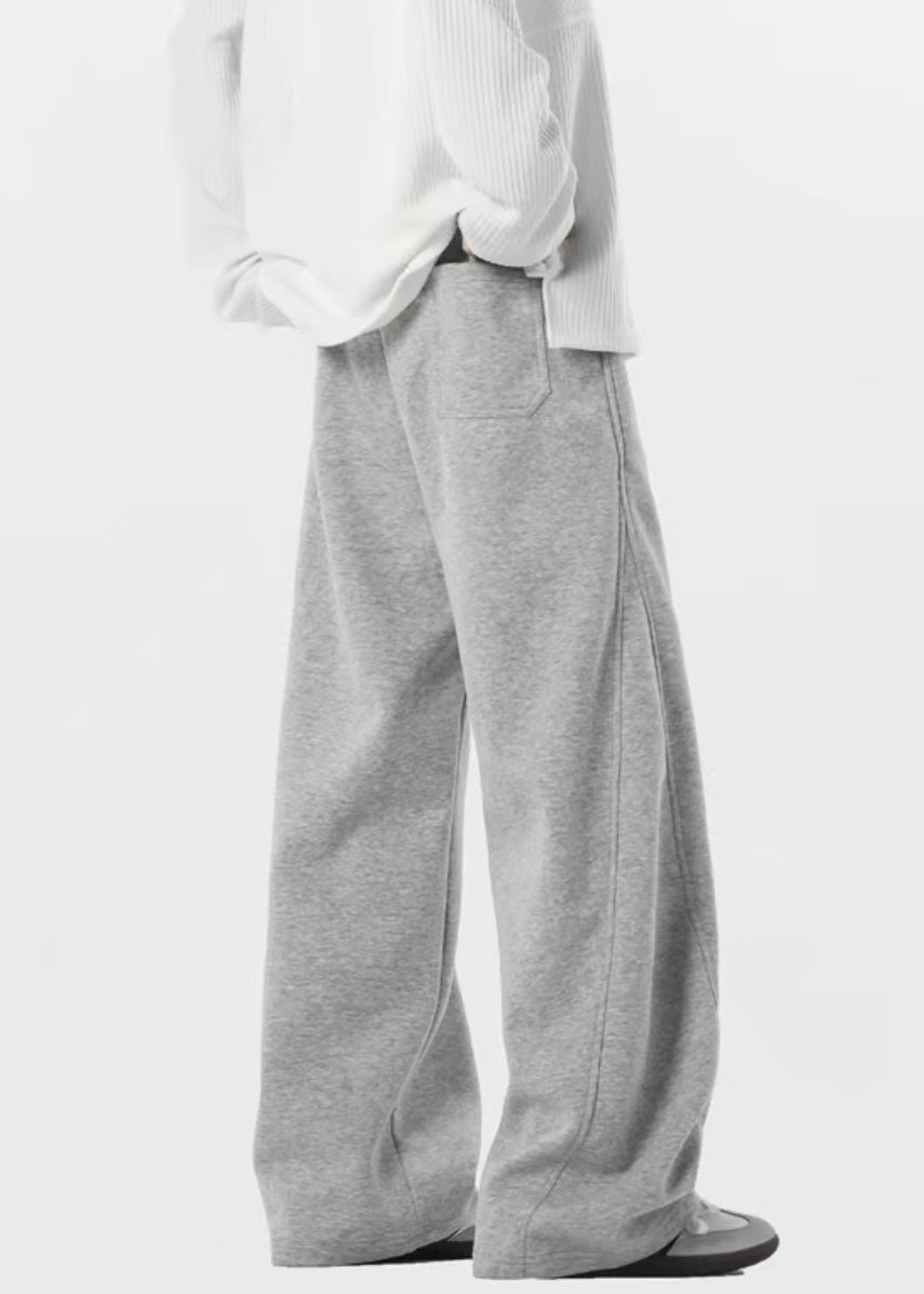 New Grey Lace Up Pockets Warm Fleece Pants Spring Rm064