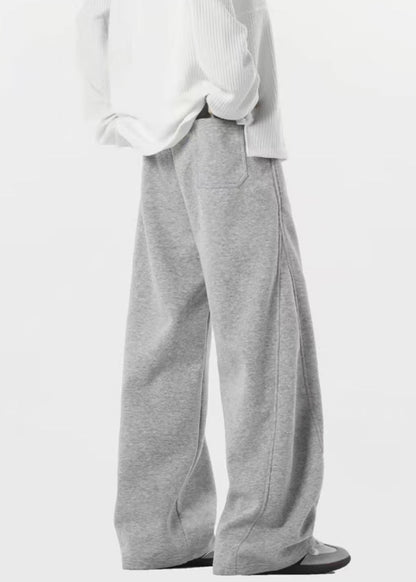 New Grey Lace Up Pockets Warm Fleece Pants Spring Rm064