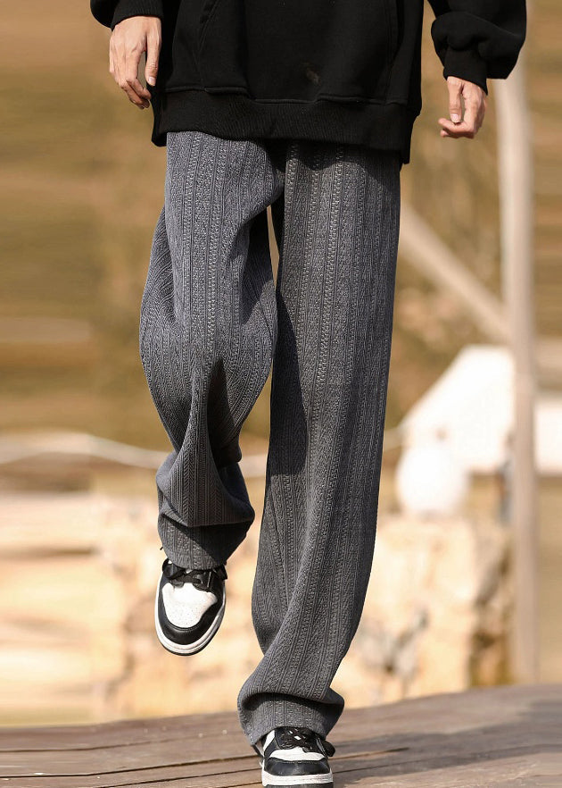 New Grey Pockets Elastic Waist Warm Fleece Pants Spring Rm063