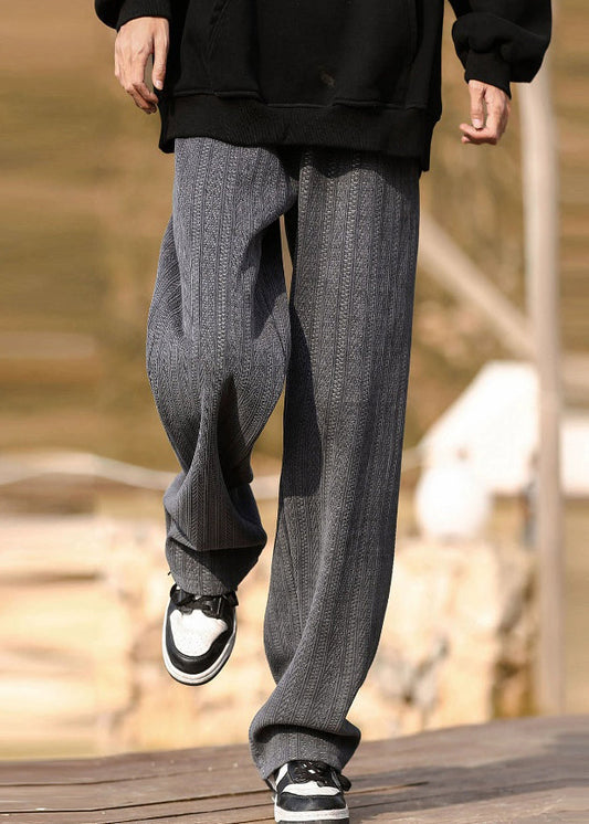 New Grey Pockets Elastic Waist Warm Fleece Pants Spring Rm063