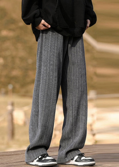 New Grey Pockets Elastic Waist Warm Fleece Pants Spring Rm063