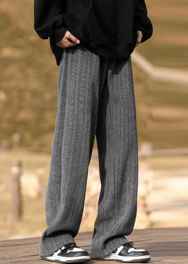 New Grey Pockets Elastic Waist Warm Fleece Pants Spring Rm063