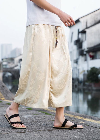 New Grey Pockets Print Ice Silk Crop Pants Clothing Summer Sa056