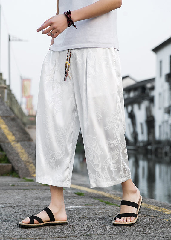 New Grey Pockets Print Ice Silk Crop Pants Clothing Summer Sa056