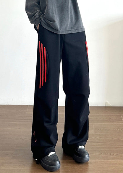 New Grey Striped Pockets Cotton Pants Long Fall Wa034