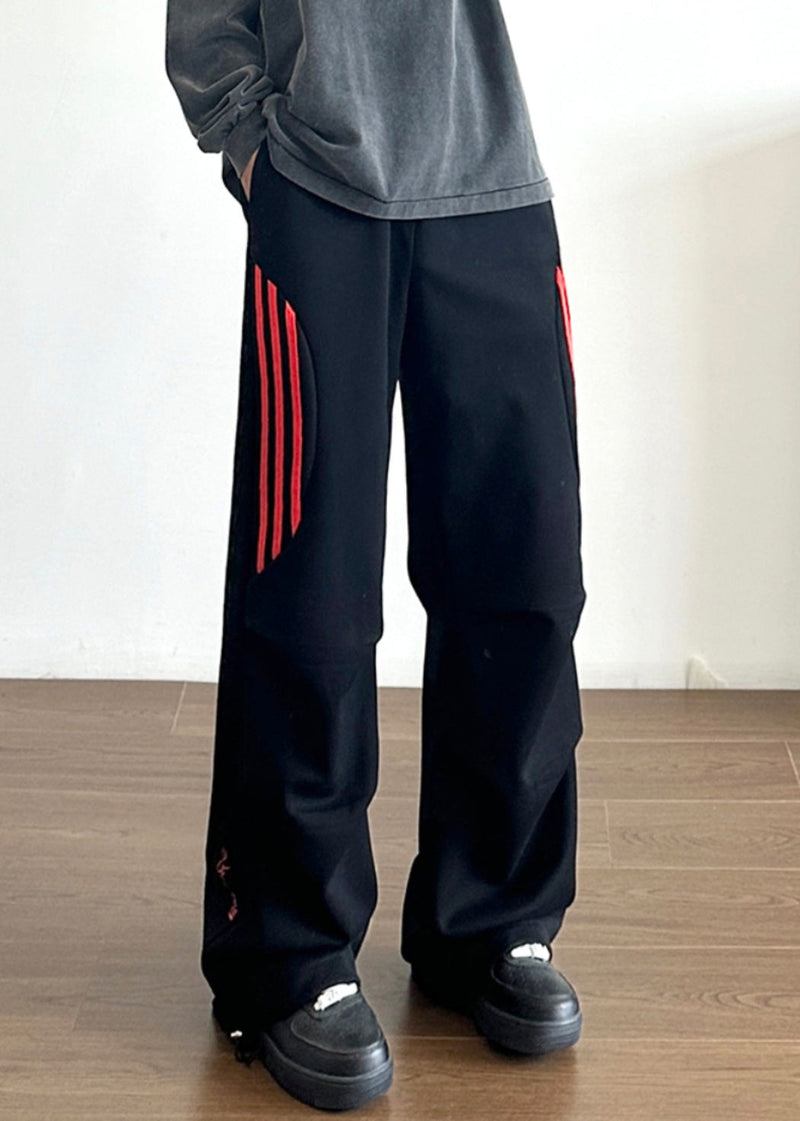 New Grey Striped Pockets Cotton Pants Long Fall Wa034