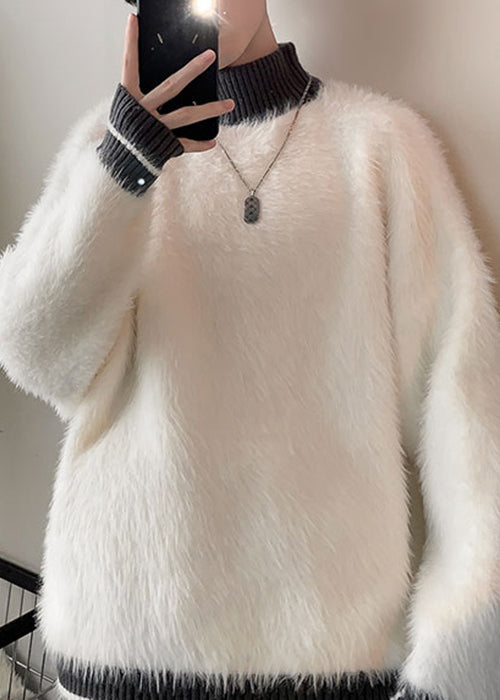 New Grey Turtleneck Patchwork Mink Velvet Sweaters Winter Rc034