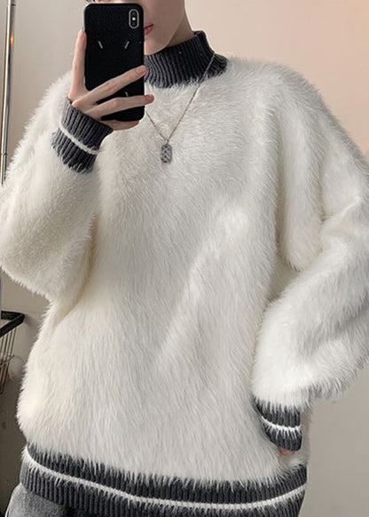 New Grey Turtleneck Patchwork Mink Velvet Sweaters Winter Rc034