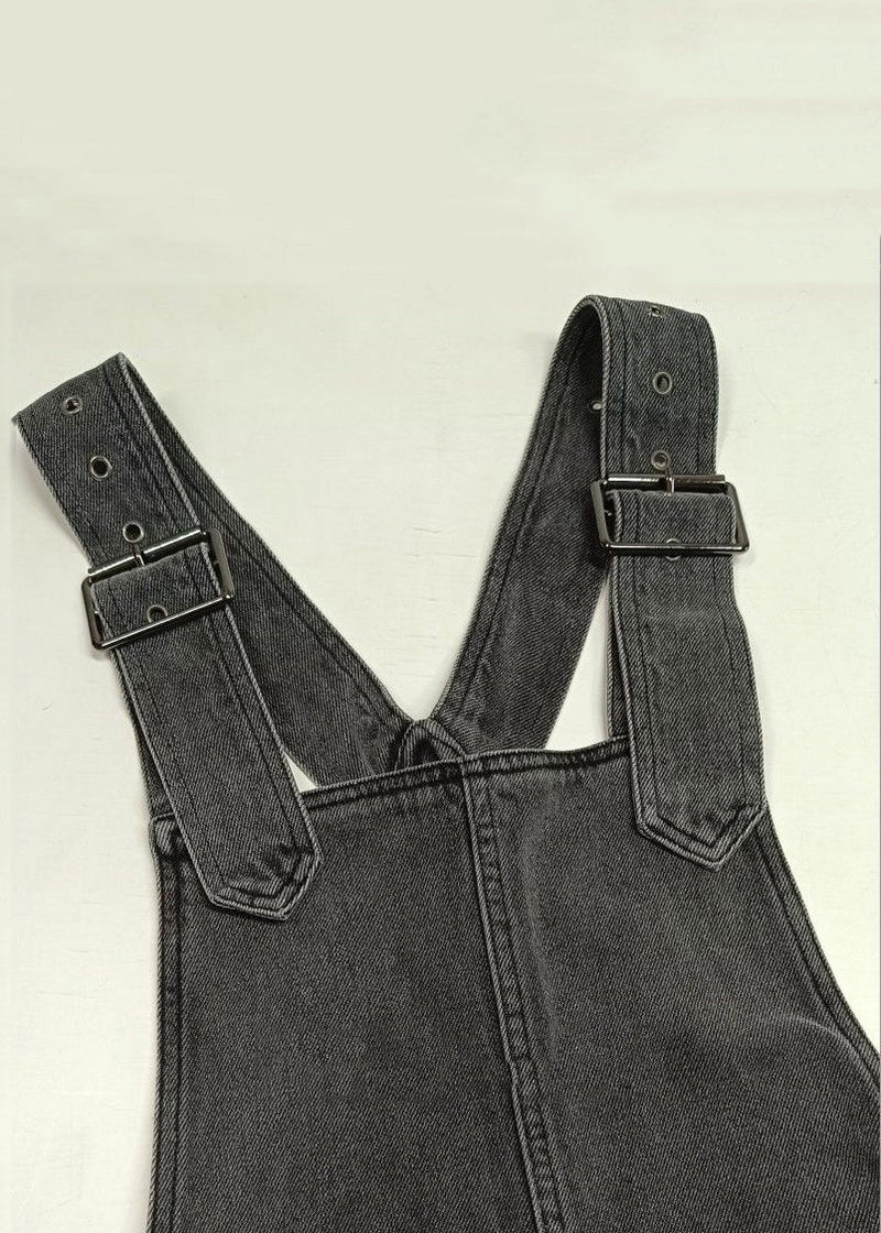 New Grey Zippered Pockets Denim Jumpsuit Sleeveless Az1051