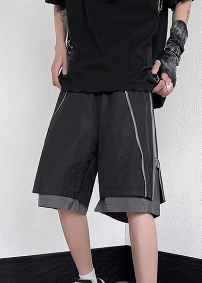 New Grey Zippered Pockets Fake Two Pieces Pants Summer Yt088
