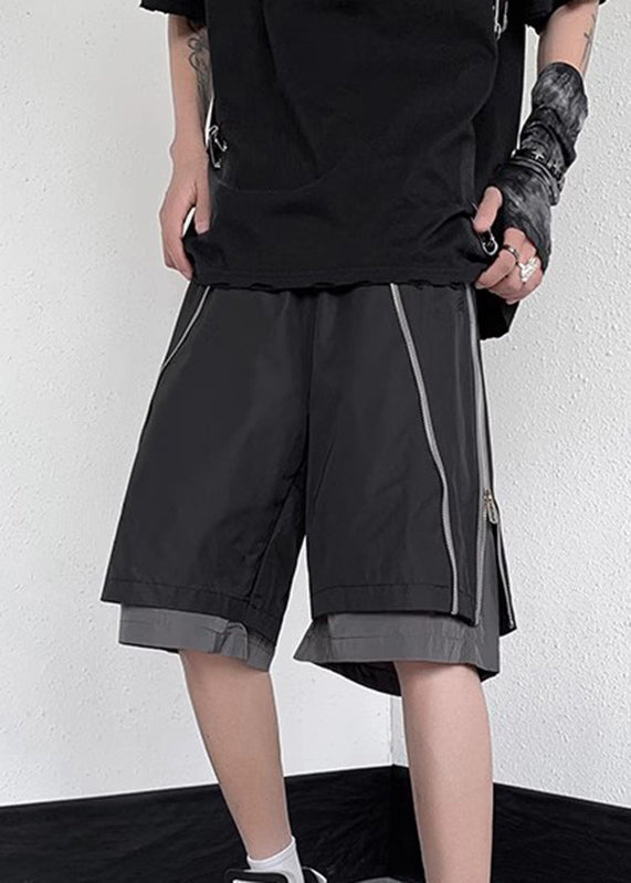 New Grey Zippered Pockets Fake Two Pieces Pants Summer Yt088