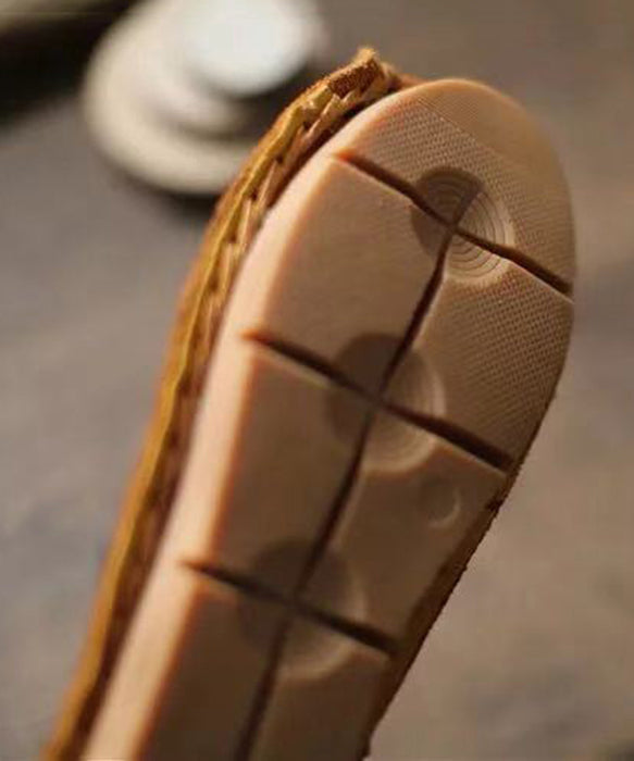 New Khaki Buckle Strap Cowhide Leather Flats Shoes Rt1050