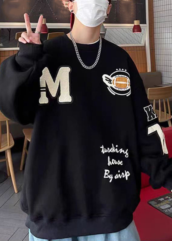 New Khaki O Neck Letter Warm Fleece Sweatshirt Winter Rp060