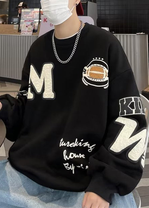 New Khaki O Neck Letter Warm Fleece Sweatshirt Winter Rp060