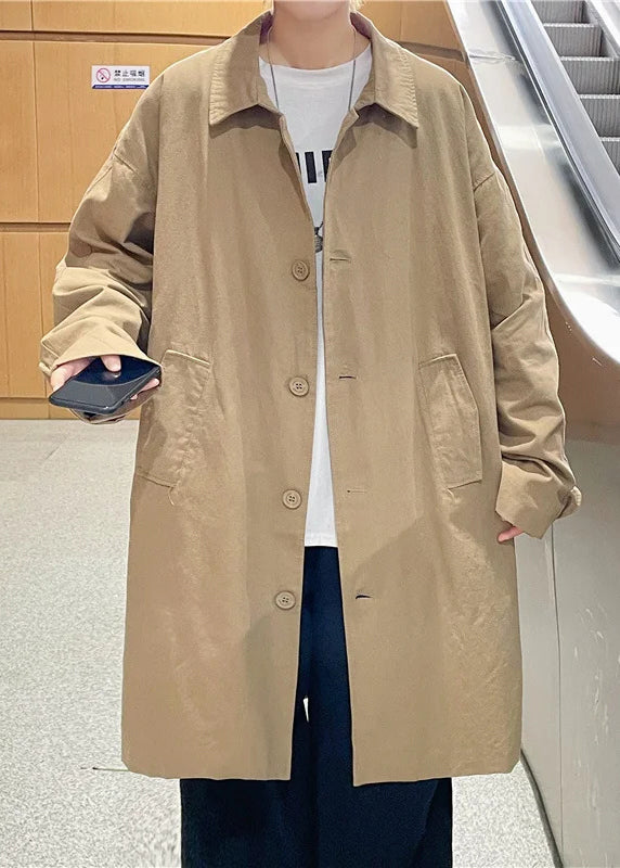 New Khaki Peter Pan Collar Button Pockets Cotton Coat Spring Yq017