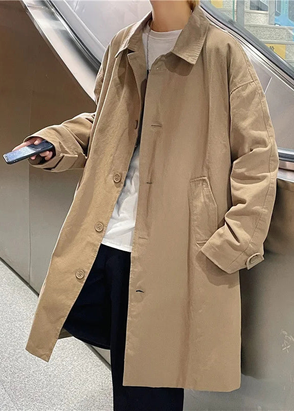 New Khaki Peter Pan Collar Button Pockets Cotton Coat Spring Yq017