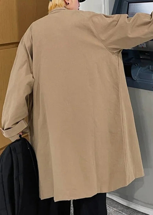 New Khaki Peter Pan Collar Button Pockets Cotton Coat Spring Yq017