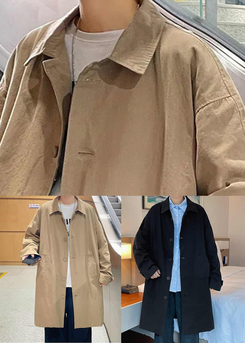 New Khaki Peter Pan Collar Button Pockets Cotton Coat Spring Yq017