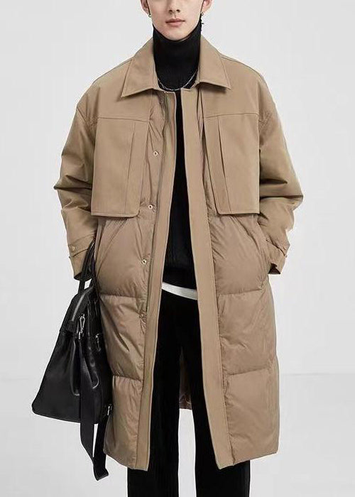 New Khaki Peter Pan Collar Button Pockets Duck Down Coats Winter Rj005