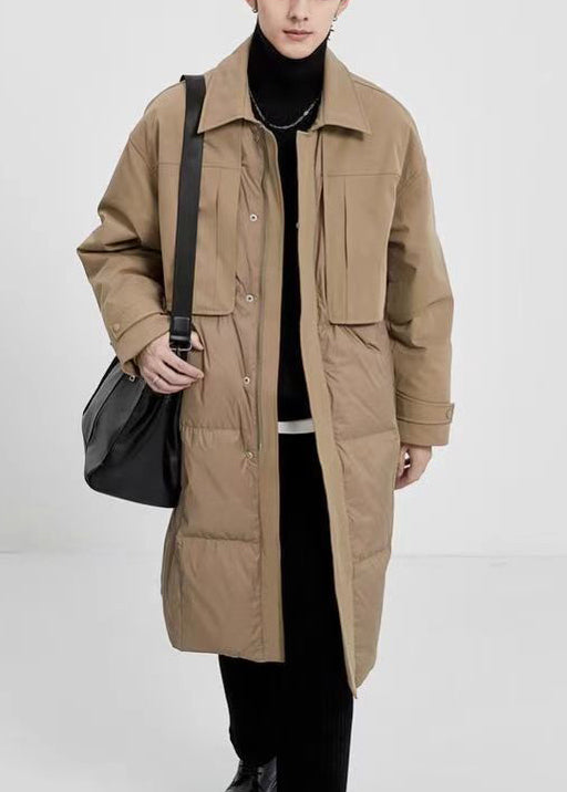 New Khaki Peter Pan Collar Button Pockets Duck Down Coats Winter Rj005