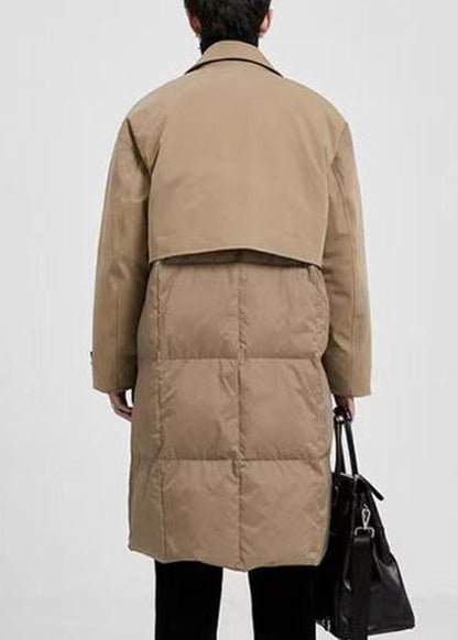 New Khaki Peter Pan Collar Button Pockets Duck Down Coats Winter Rj005