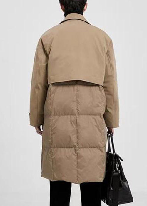 New Khaki Peter Pan Collar Button Pockets Duck Down Coats Winter Rj005