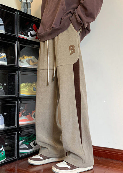 New Khaki Pockets Patchwork Warm Fleece Pants Spring Rm054