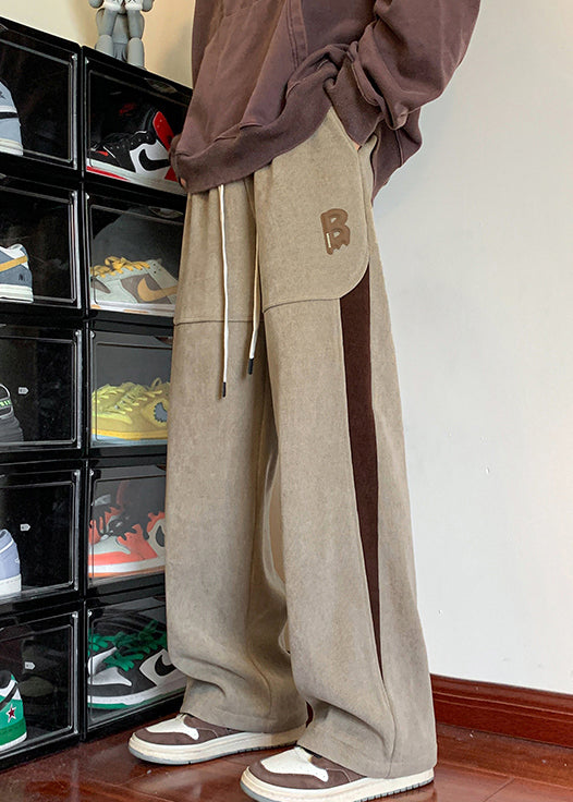 New Khaki Pockets Patchwork Warm Fleece Pants Spring Rm054