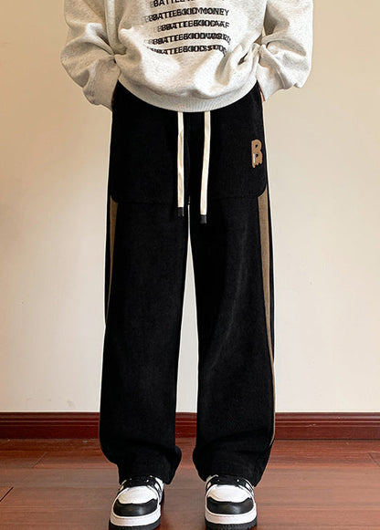 New Khaki Pockets Patchwork Warm Fleece Pants Spring Rm054