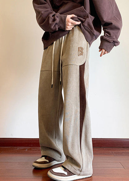 New Khaki Pockets Patchwork Warm Fleece Pants Spring Rm054