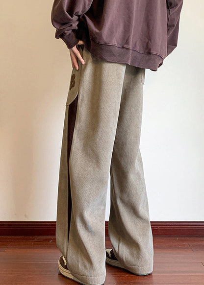 New Khaki Pockets Patchwork Warm Fleece Pants Spring Rm054
