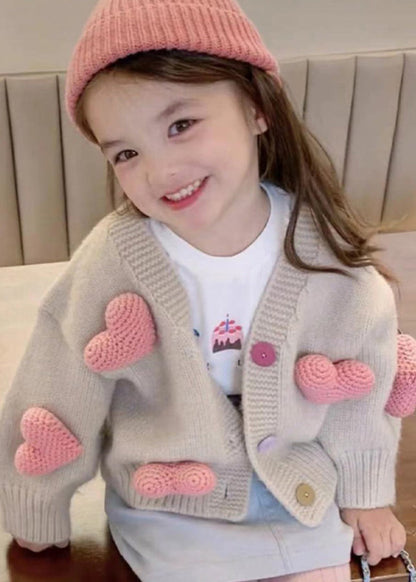 New Khaki V Neck Love Cotton Knit Cardigan Winter Wl050