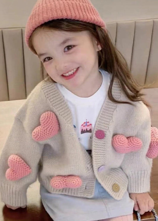 New Khaki V Neck Love Cotton Knit Cardigan Winter Wl050