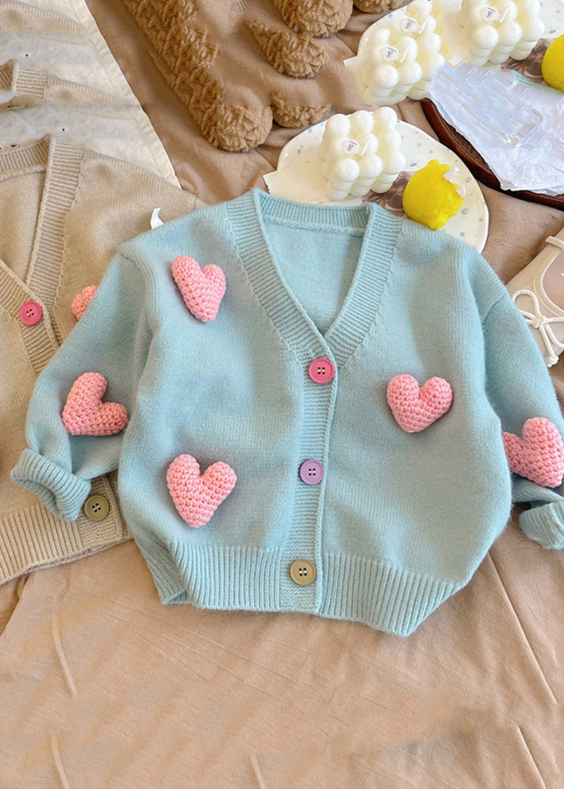 New Khaki V Neck Love Cotton Knit Cardigan Winter Wl050