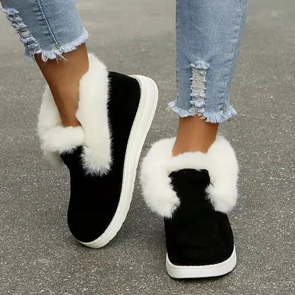 New Slip on Comfortable Ankle Boots Winter Warm Plush Fur Snow Boots Suede Shoesfemale Footwear Botas Femininas