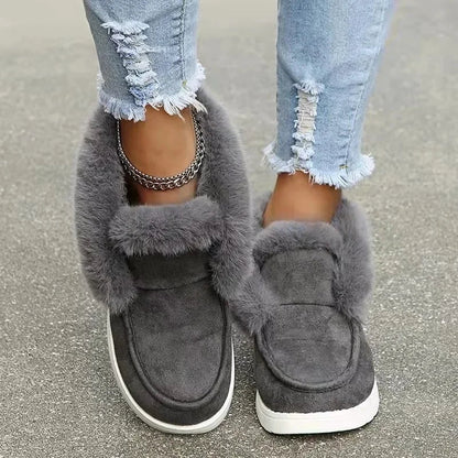 New Slip on Comfortable Ankle Boots Winter Warm Plush Fur Snow Boots Suede Shoesfemale Footwear Botas Femininas