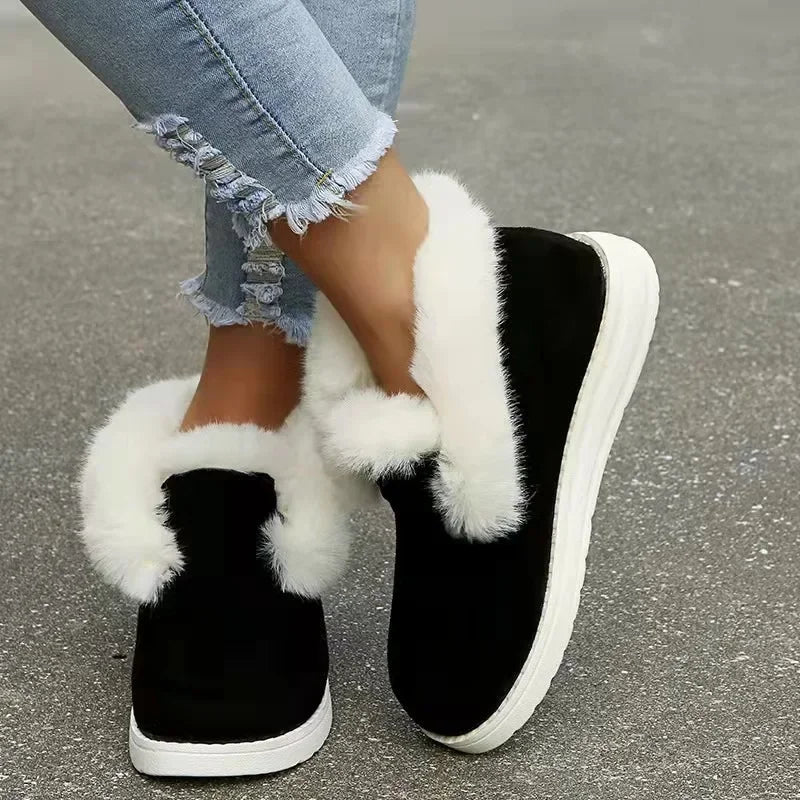 New Slip on Comfortable Ankle Boots Winter Warm Plush Fur Snow Boots Suede Shoesfemale Footwear Botas Femininas