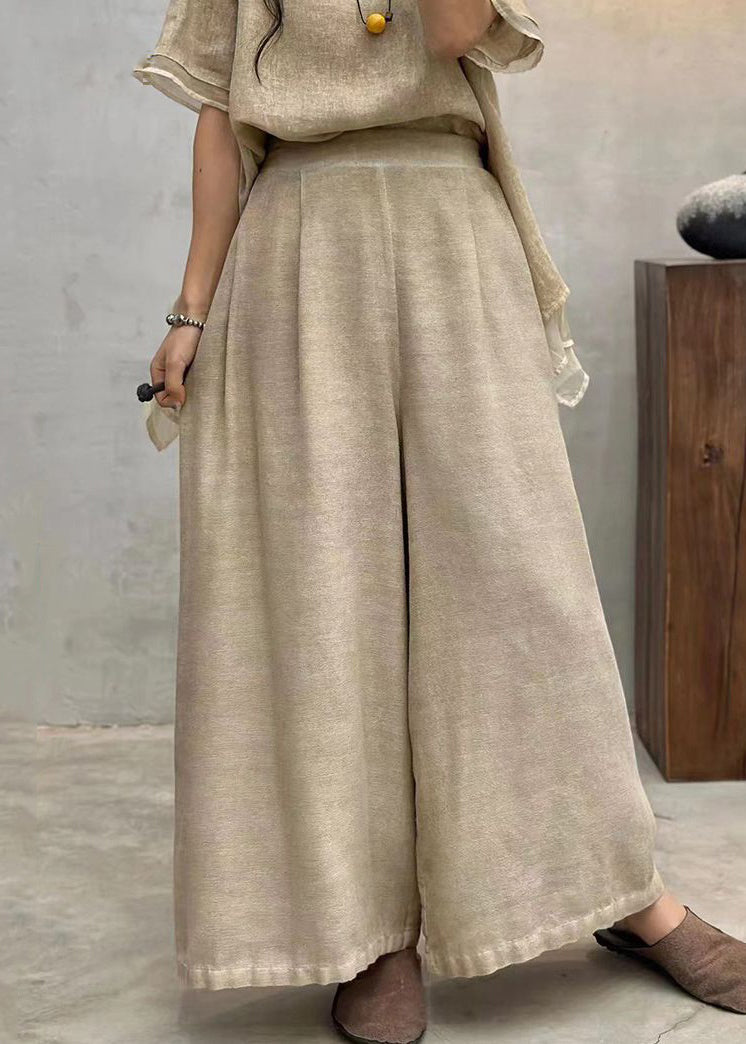 New Light Grey Pockets Elastic Waist Cotton Crop Pants Summer Au1063